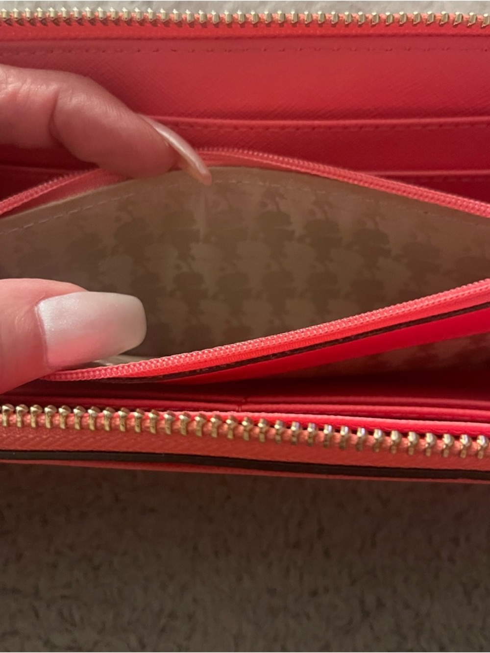 Karl Lagerfeld Paris Pink Zip-Around Saffiano Wallet in Hot Coral - Picture 6 of 9